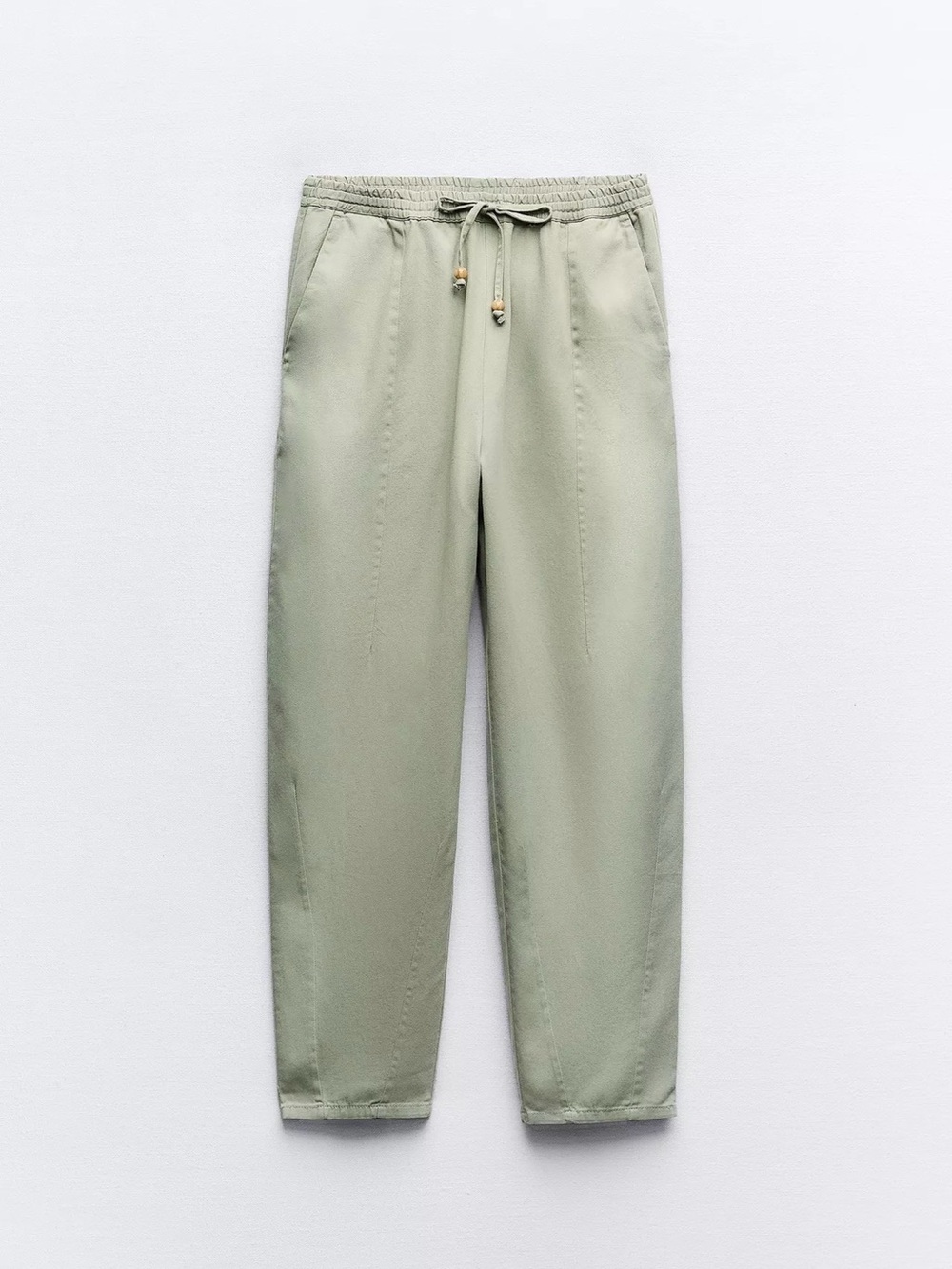 Zara Sage Green Drawstring Tapered Joggers